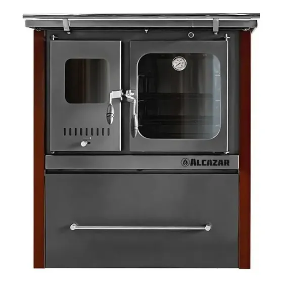 Cocina A Leña Combustión Lenta M-90 Burdeo + Kit Alcazar
