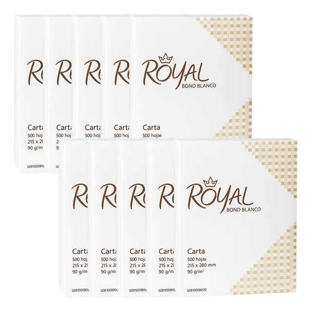 Caja Papel Bond Carta Royal 90gr Con 5000 Hojas Extra Blanco Extra Blanco