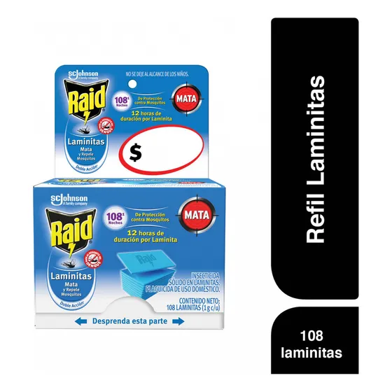 Repelente De Mosquitos Raid Laminitas Repuesto 108 Unidades