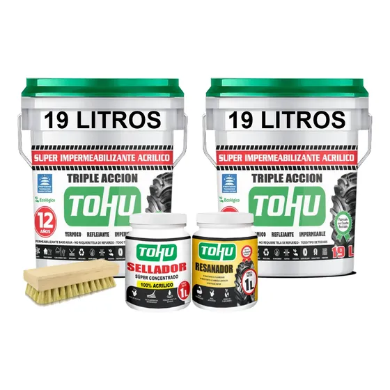 Kit Super Impermeabilizante Tohu Siliconado Sellador Resanador Cepillo Rinde 40m2 Reduce El Calor Y Ruidos Ecológico Hecho Con Llanta Reciclada Para Una Alta Durabilidad Color Blanco