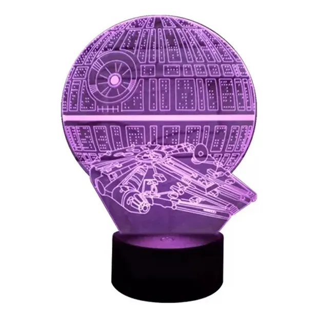 Lámpara 3d Star Wars Estrella De Muerte Y Hálcon Milenario