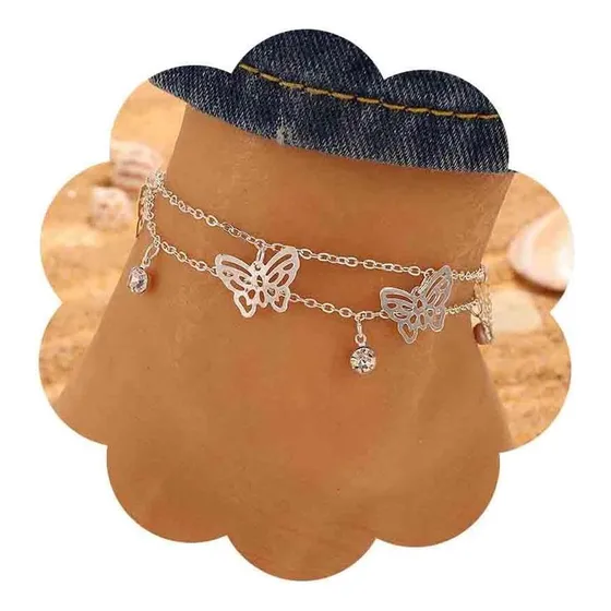 Allereyae Tobillera De Cristal Colgante En Capas, Pulsera De