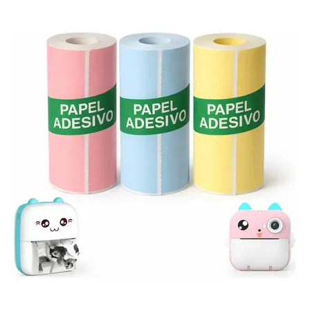 Kit de Papel Térmico Adesivo Colorido para Mini Impressora de 57 mm x 30 mm