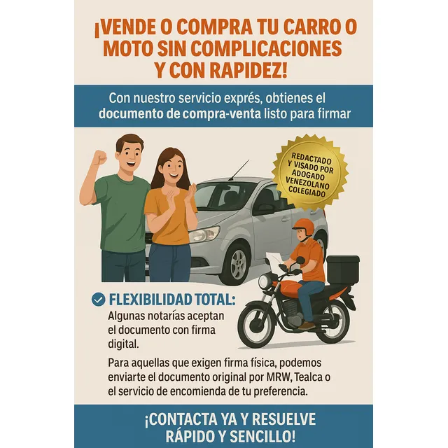 Documento Express De Compra Venta De Moto O Carro. Abogado