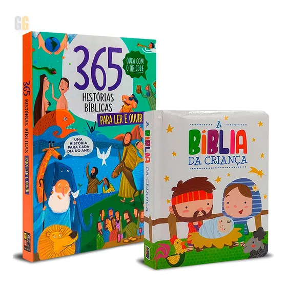 Kit C/2 365 Historias C/ Qr + A Bíblia Da Criança (infantil)