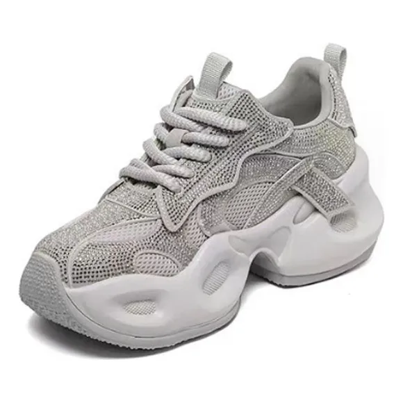 Zapatos Deportivos Casuales De Piel Para Mujer Con Pedrería 
