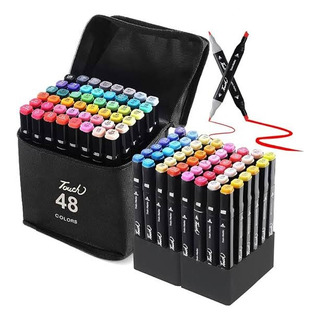 Marcadores Doble Punta Plumones Pincel 48 Colores Con Base Marcadores Doble Punta Plumones Pincel 48 Colores Con Base