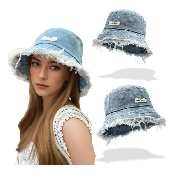 Gorro De Denim Rasgado Pescador Jean Azul Moda