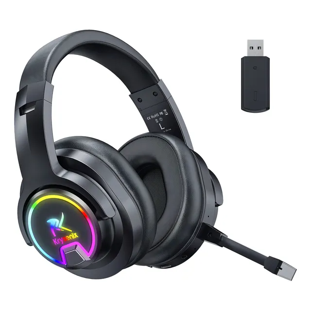 Auriculares Inalámbricos Para Juegos Pg3 Rgb Para Ps4, Ps5, Pc - Sonido Envolvente 7.1 De 2,4 Ghz, Auriculares Para Juegos Bluetooth Con Micrófono Con Cancelación De Ruido Desmontable Por Ia(negro)