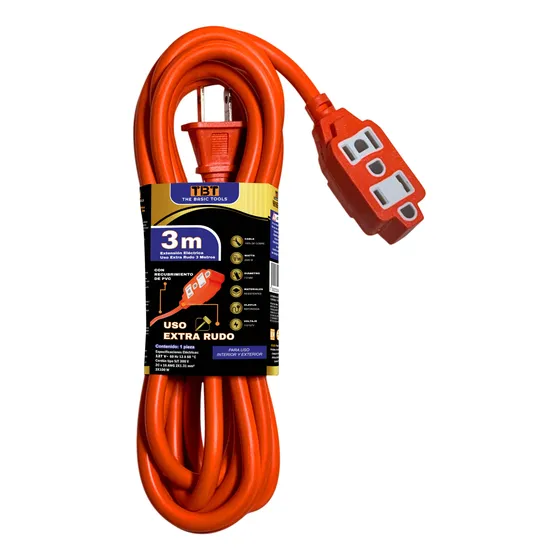 Extensión Eléctrica Uso Rudo 3 M Naranja The Basic Tools