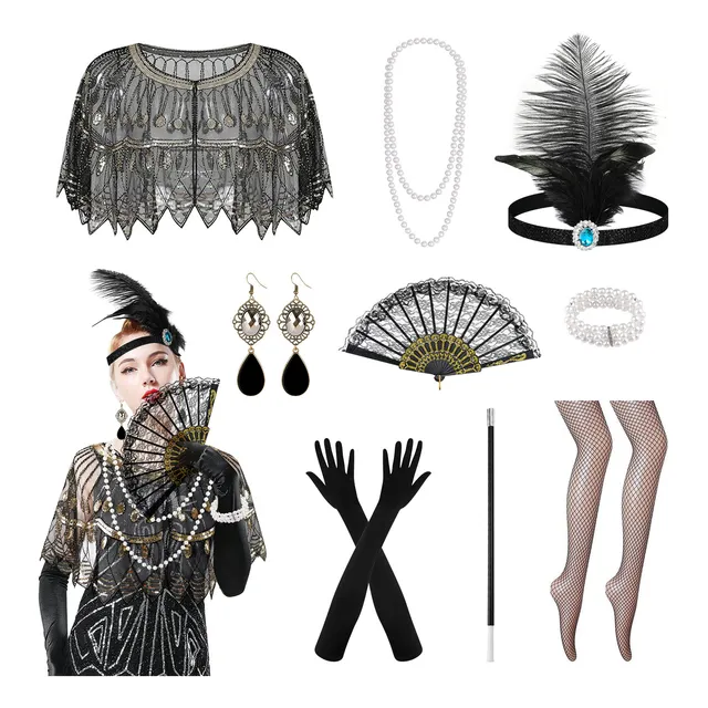 Set De Disfraz De Fiesta Retro Los Años 20 De Gran Gatsby, Juego De Accesorios Disfraz Para Vintage Fiesta 1920s Halloween Cosplay