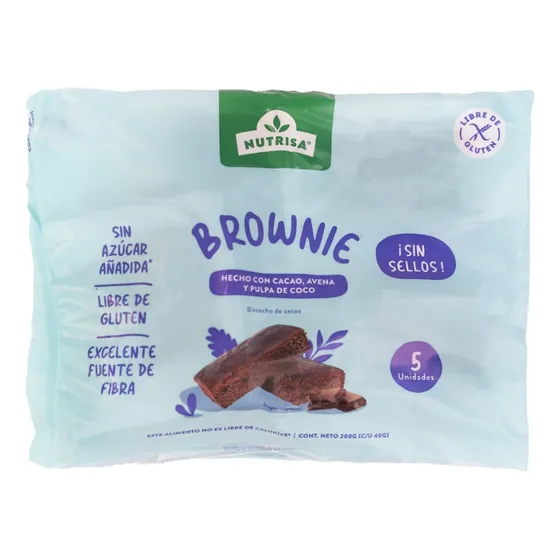 Brownie De Chocolate Sin Gluten Nutrisa X 5 Unid 200 Gr