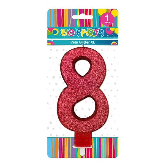 Vela Glitter N°8 Xl 13 Cm Gold/silver/red Big Party