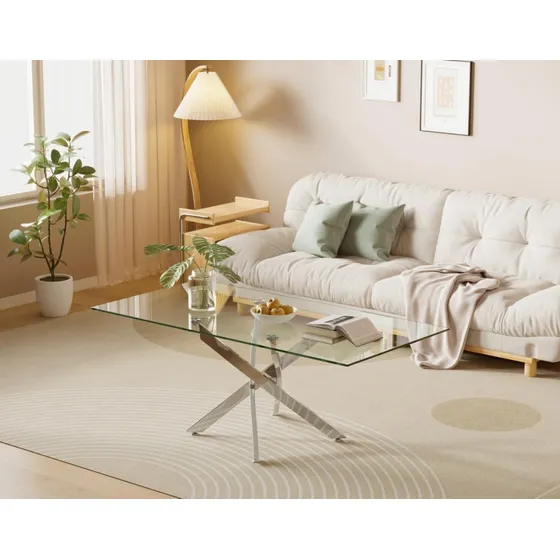 Mesa De Centro De Vidrio Patas Cromadas, Mesa De Sala R...