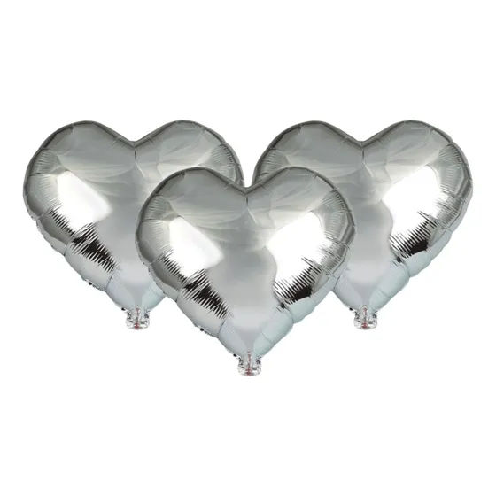 12 Globos Metalizado Corazon Plateado 45cm Apto Helio