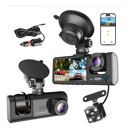 Câmera Veicular Automotiva Carro Segurança 3 Câmeras 1080p