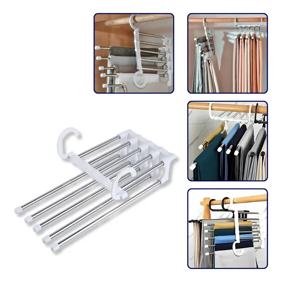 Cabide Calça Gancho Duplo Inox Organizador Closet 5 Barras