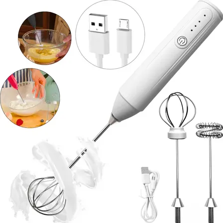 Mixer Portátil Recarregável Usb Batedor Fuê Aço Inox 2 Em 1