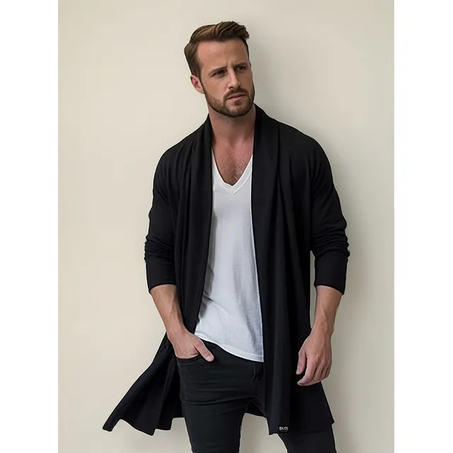 Cardigan Comprido Estilo Masculino Casaco Manga Longa Frio