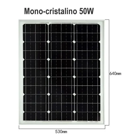 Panel Solar Monocristalino 50 W (17.5 V/2.8 A) 64x53x2cm
