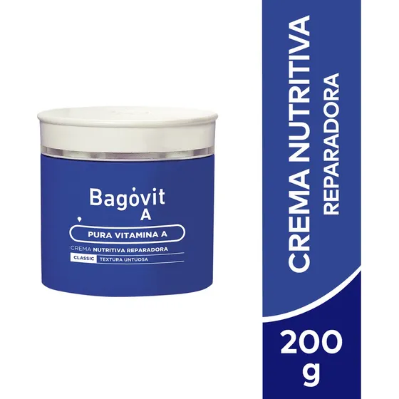 Bagóvit A Classic Crema Nutritiva 200g Vitamina A Estrias Tipo de envase Pote Fragancia Delicada Tipos de piel Sensible
