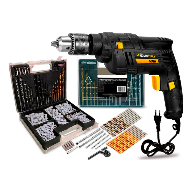 Furadeira De Impacto 3/8 Pol. 10mm 550w + Kit 300 Peças Furadeira De Impacto 3/8 Pol. 10mm 550w + Kit 300 Peças