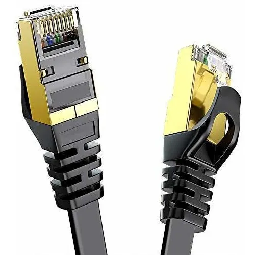 7 Ethernet Cable 25 Ft Black Flat Gigabit Rj45 Lan