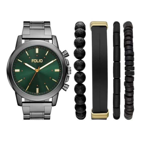 Reloj Caballero Mass Market Fmdfl6062 De Acero Gunmetal Fondo Verde