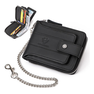 Carteras Rfid De Cuero Versátiles Con Cadena Antirrobo Carteras Rfid De Cuero Versátiles Con Cadena Antirrobo