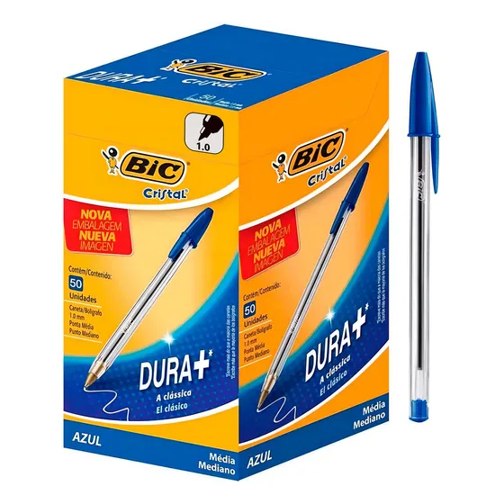 Caneta Bic Azul Esferográfica Cristal 50 Unidades 1.0 Mm Cx Cor do exterior Transparente