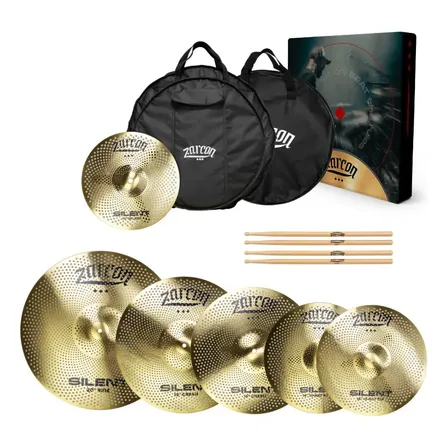 Kit 5 Pratos De Bateria Zarcon Silent P/ Estudo +bag Premium Dourado-escuro