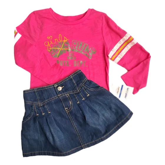 Ropa Carters Conjunto Falda Jean  Franela Y Niña Talla 3t