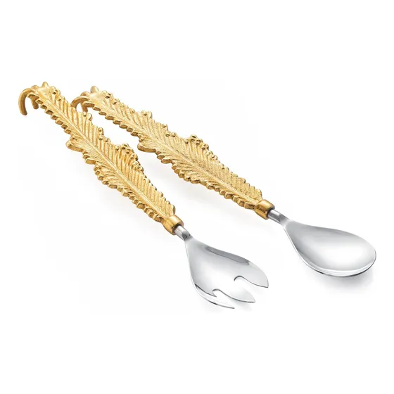 Servidores De Ensalada Gold Leaf Laton Y Acero Inoxidable...