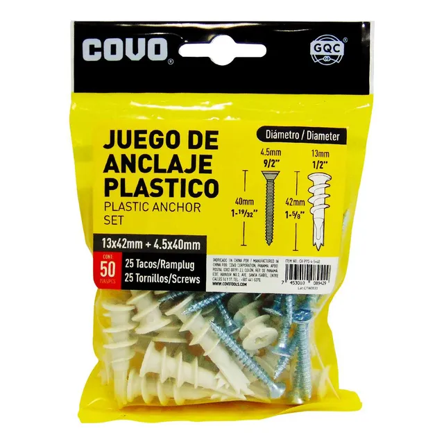 Tornillo Con Ramplug Especial P/drywall  4,5x40mm50pzs Covo