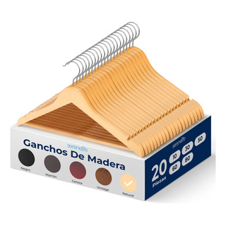 Ganchos De Madera Serenelife Pack De 20, Giratorio Metálico Ganchos De Madera Serenelife Pack De 20, Giratorio Metálico