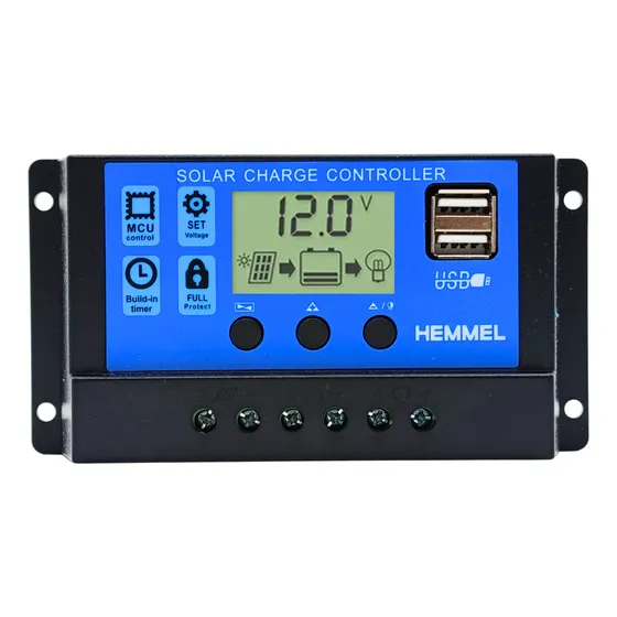Regulador De Carga Panel Solar Hemmel 30a Controlador Inteligente Ecp301 Pwm Con 2 Puertos Usb Display Lcd