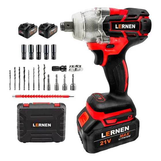 Llave De Impacto + 2 Baterías/Maletín/Accesorios Rojo Lernen