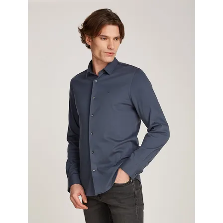 Camisa De Punto Slim Suave Azul Calvin Klein