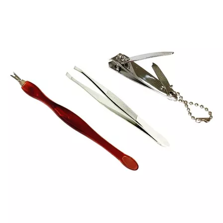 Kit 3 Acessórios De Manicure Garfo Cutículas Cortador Pinça