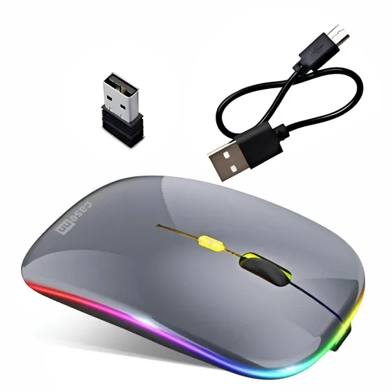 Mouse Sem Fio Bateria Recarregável Wireless 2.4ghz E Bluetooth Led Rgb Dpi Ajustavel Ergonômico Para Pc Desktop Notebook Tablet Smartphone Casenn Cor Cinza