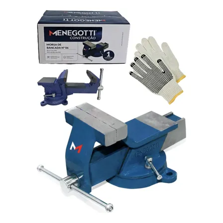 Morsa Profissional Bancada 6 Menegotti Torno Giratório +luva Azul
