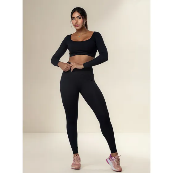 Roupa Academia Cropped Frio+legging Conjunto Fit Poliamida 