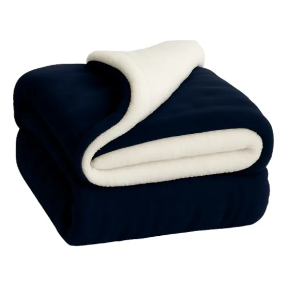 Frazada Manta Corderito Plush 2 1/2 Plazas Abrigada Termica Liso Azul Marino