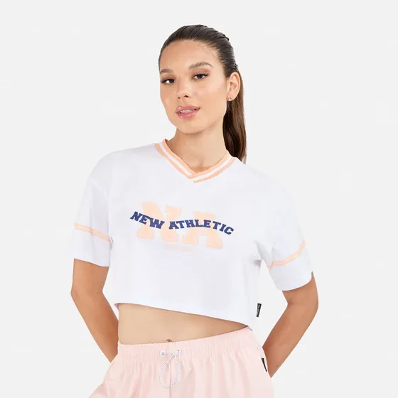 Polo Crop New Athletic Amelia Blanco Con Melón Mujer