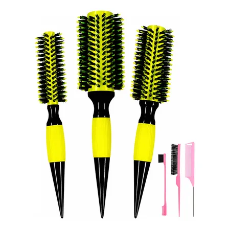 Kit 3 Escovas Para Cabelo Kit Cerdas De Javali Profissionais Amarelo
