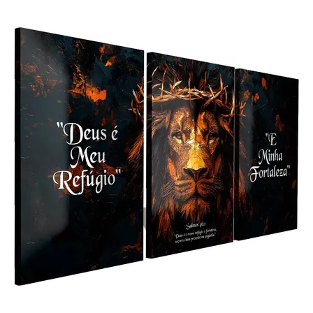 Quadros Decorativos Leão Salmo 46 Deus É Meu Refúgio 120x60 Colorido