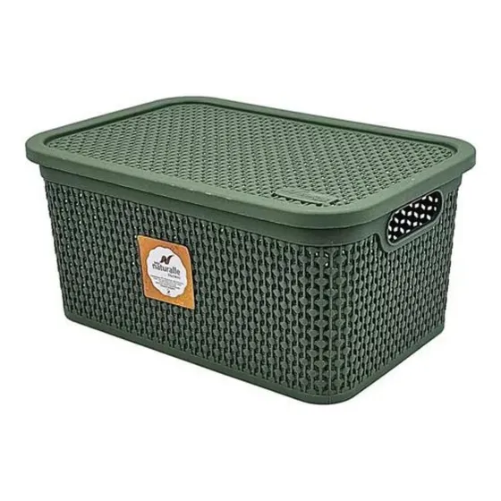 Caja Cesto Canasto Organizador Simil Rattan C/tapa 2.5l
