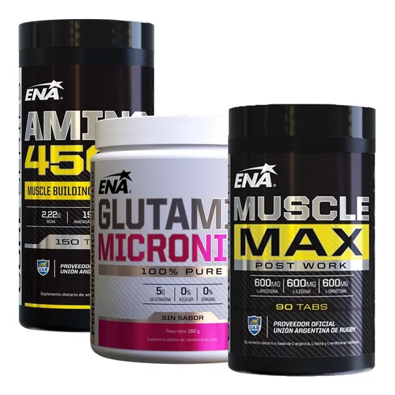 Combo Aminoacidos Ena Glutamina + Muscle Max + Amino 4500 Sabor Sin Sabor
