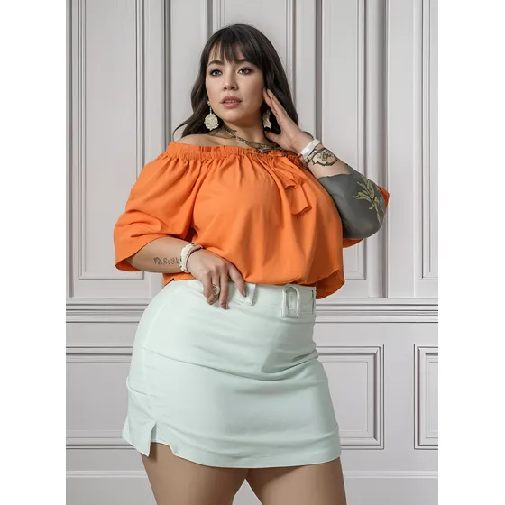 Shorts Saia Plus Size Bengaline Fenda Lateral Look Festa