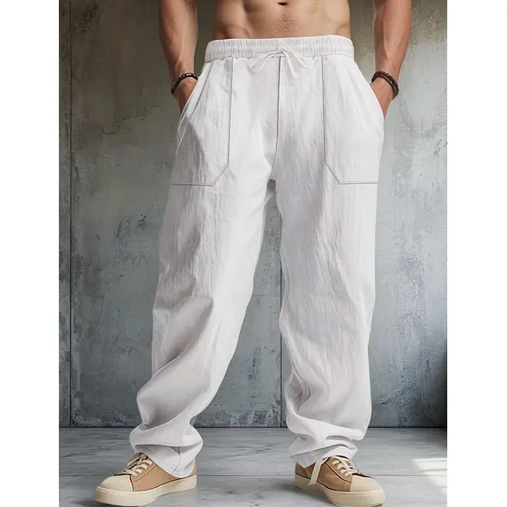 Pantalones Anchos Casuales Básicos De Color Liso Para Hombre